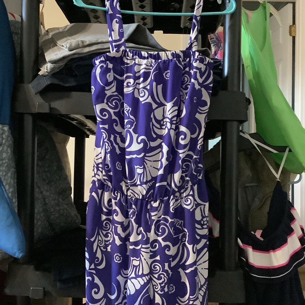 Lilly Pulitzer Royal Blue and White Patterned Jumpsuit Flowy Preppy Resort